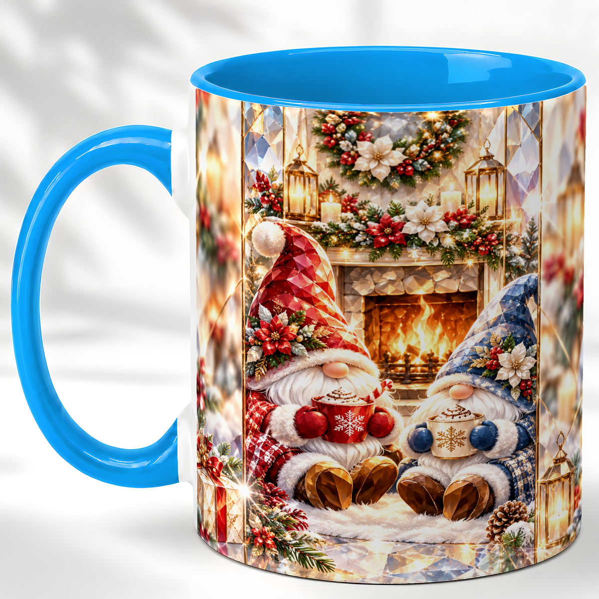 #pl[11oz|Blue] Crystal Gnome Coffee Mug, Cozy Fireplace Mug, Ceramic Cup