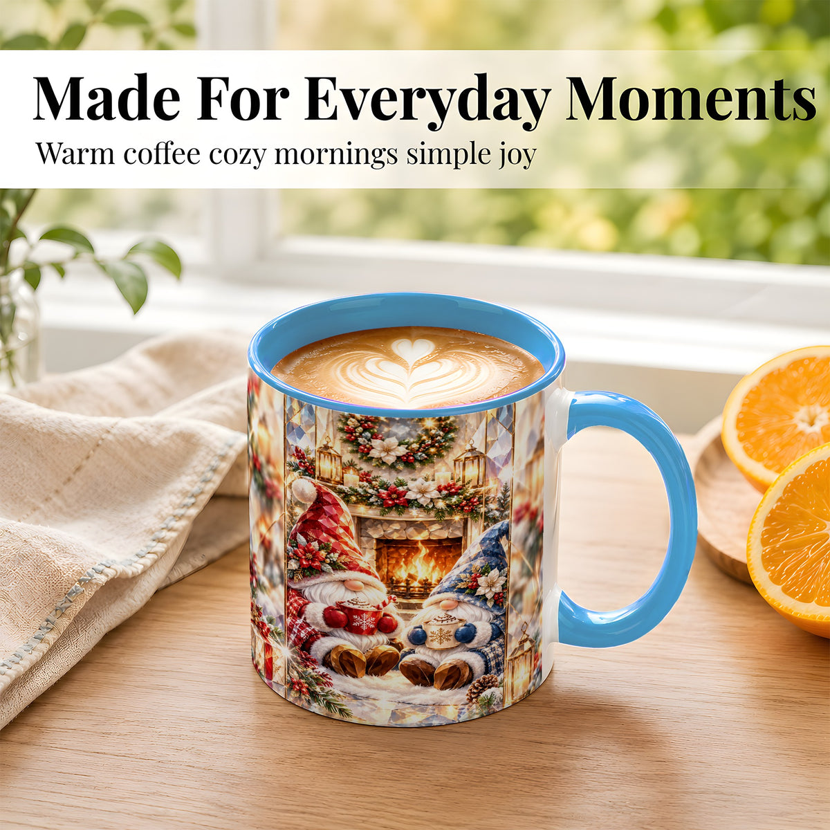 #pl[11oz|Blue] Crystal Gnome Coffee Mug, Cozy Fireplace Mug, Ceramic Cup