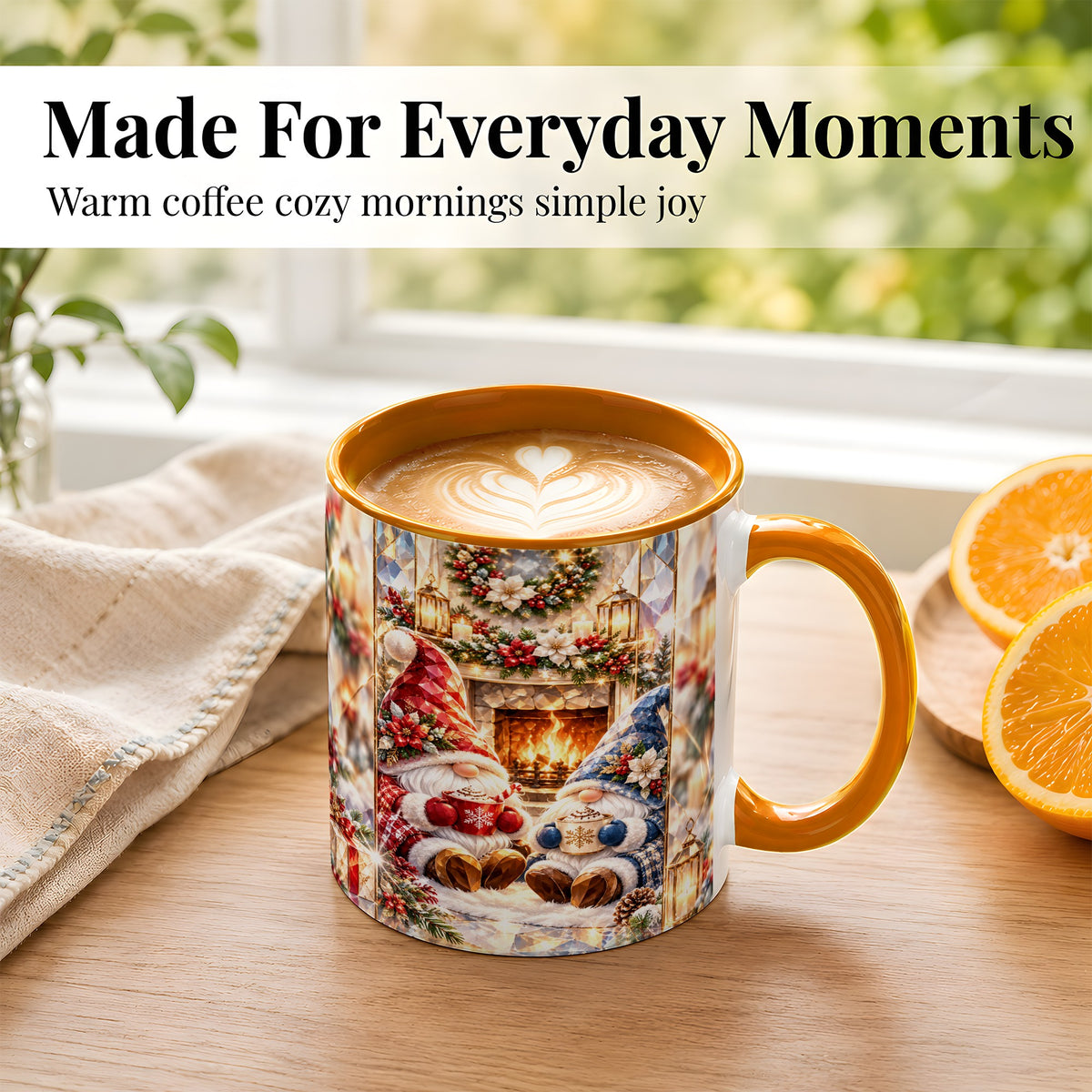 #pl[11oz|Orange] Crystal Gnome Coffee Mug, Cozy Fireplace Mug, Ceramic Cup