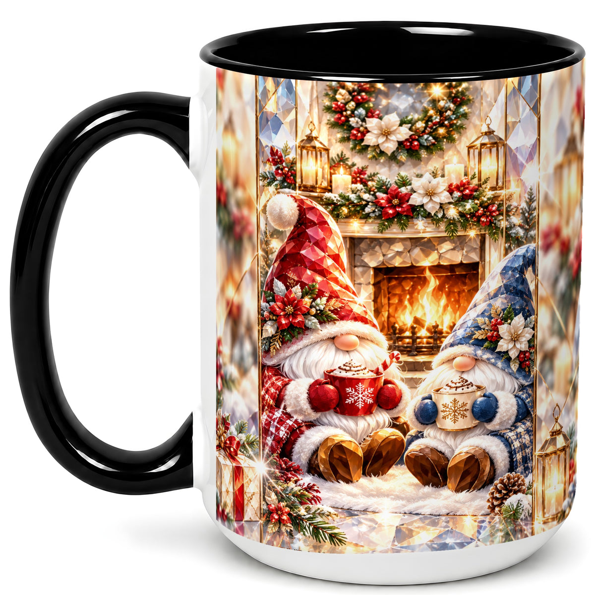 #pl[15oz|Black] Crystal Gnome Coffee Mug, Cozy Fireplace Mug, Ceramic Cup