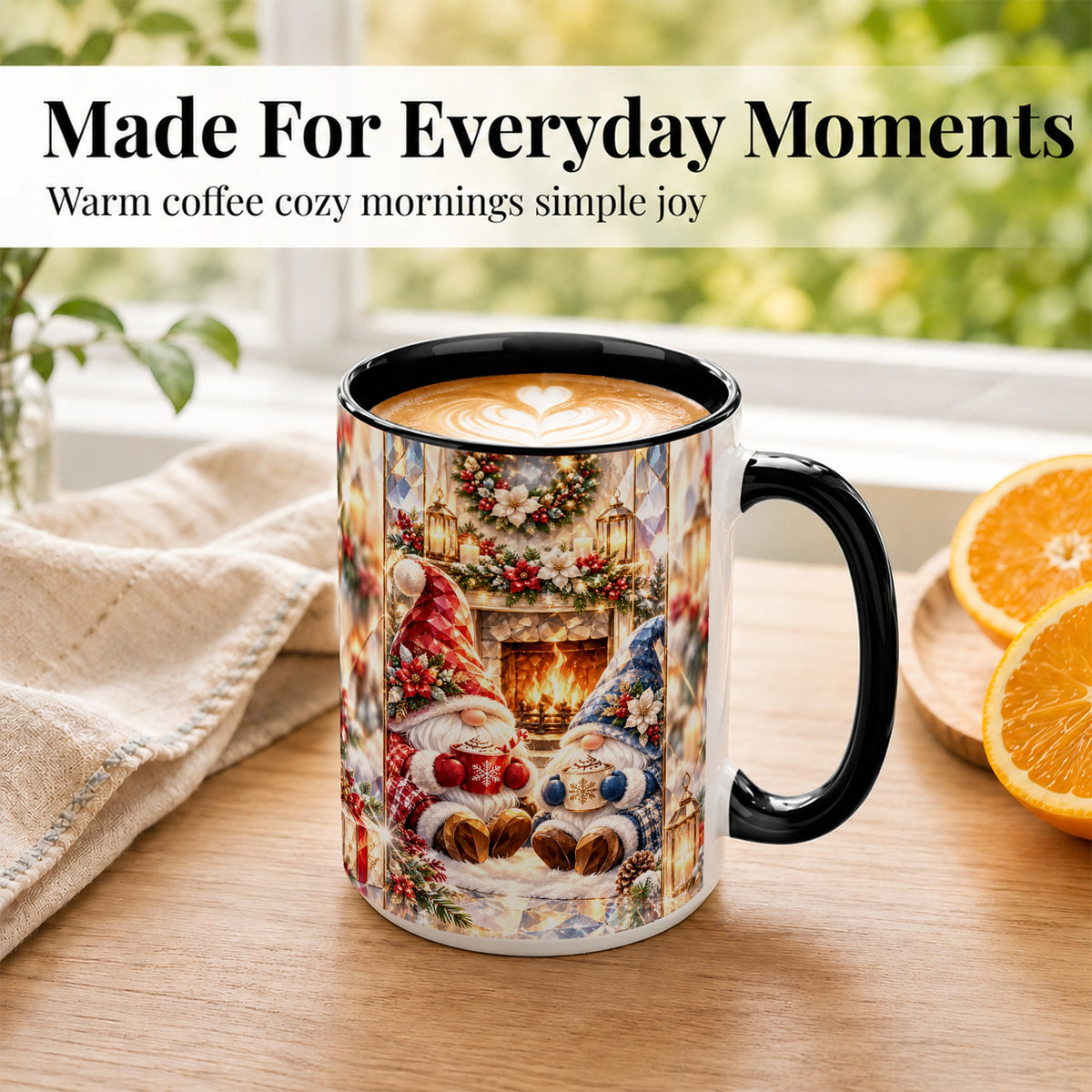 #pl[15oz|Black] Crystal Gnome Coffee Mug, Cozy Fireplace Mug, Ceramic Cup