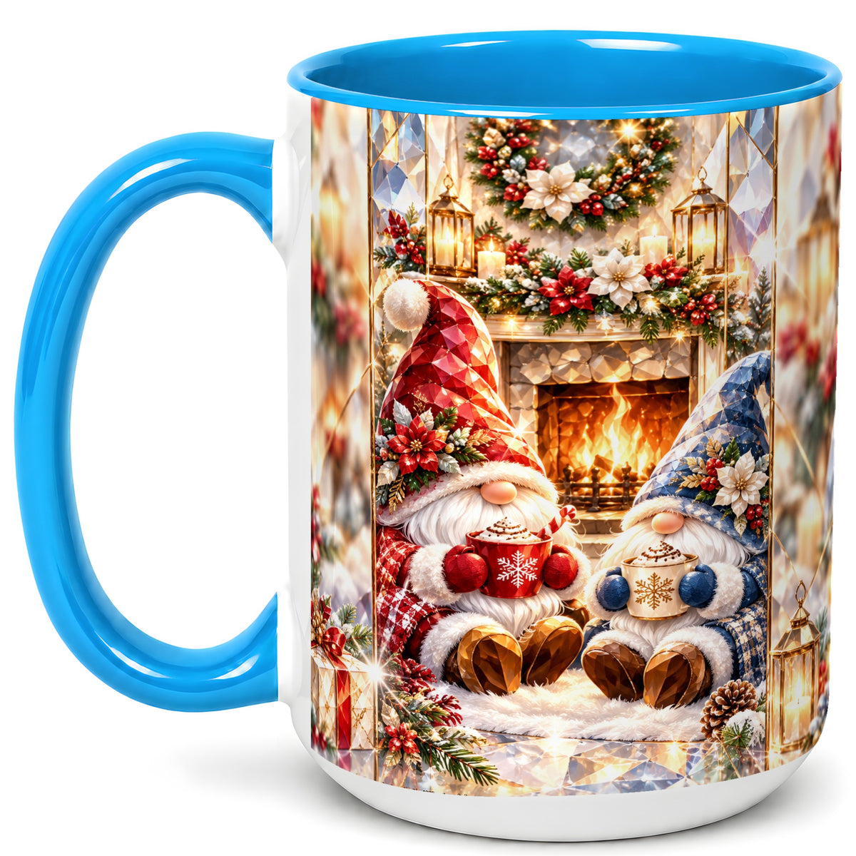 #pl[15oz|Blue] Crystal Gnome Coffee Mug, Cozy Fireplace Mug, Ceramic Cup