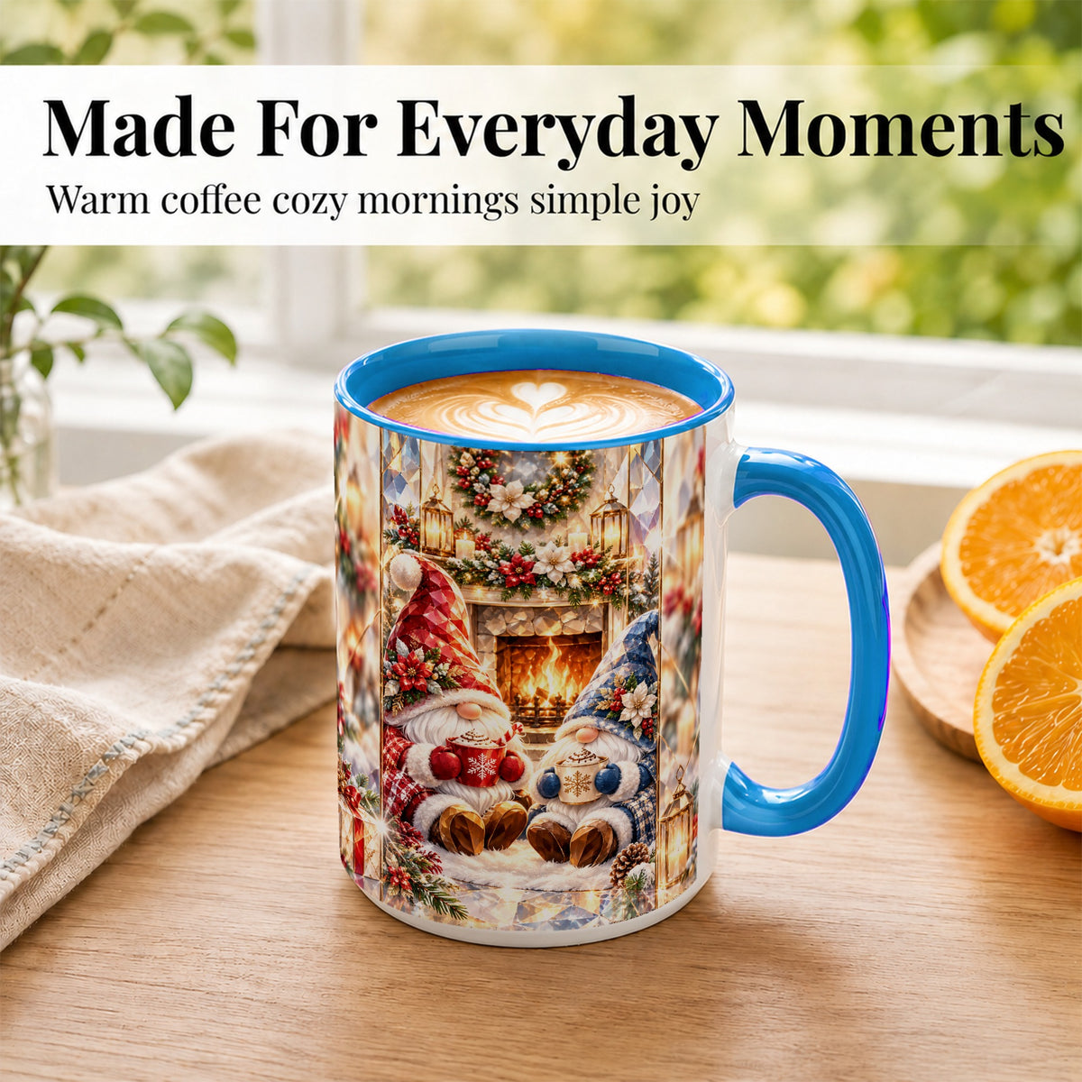 #pl[15oz|Blue] Crystal Gnome Coffee Mug, Cozy Fireplace Mug, Ceramic Cup