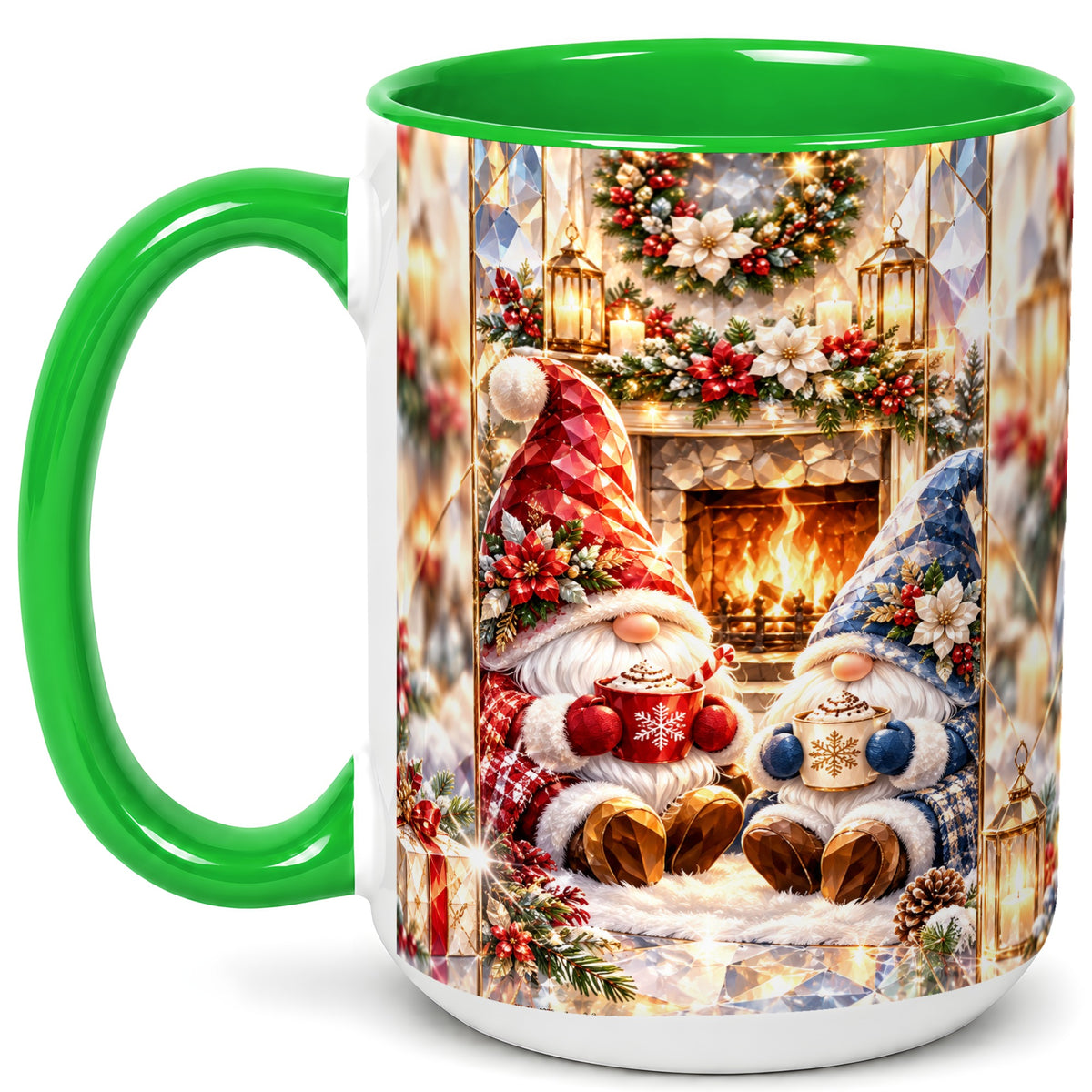 #pl[15oz|Green] Crystal Gnome Coffee Mug, Cozy Fireplace Mug, Ceramic Cup