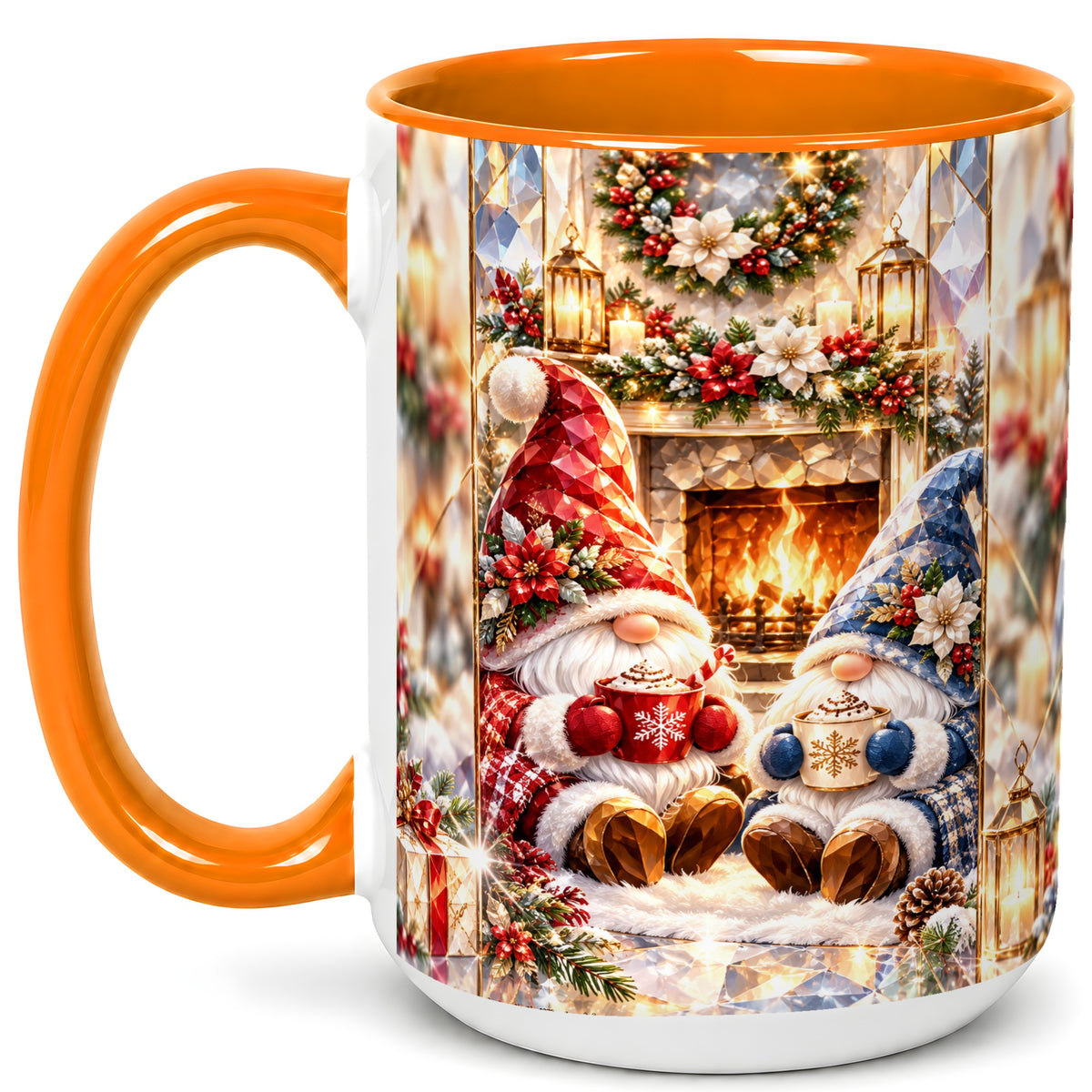#pl[15oz|Orange] Crystal Gnome Coffee Mug, Cozy Fireplace Mug, Ceramic Cup