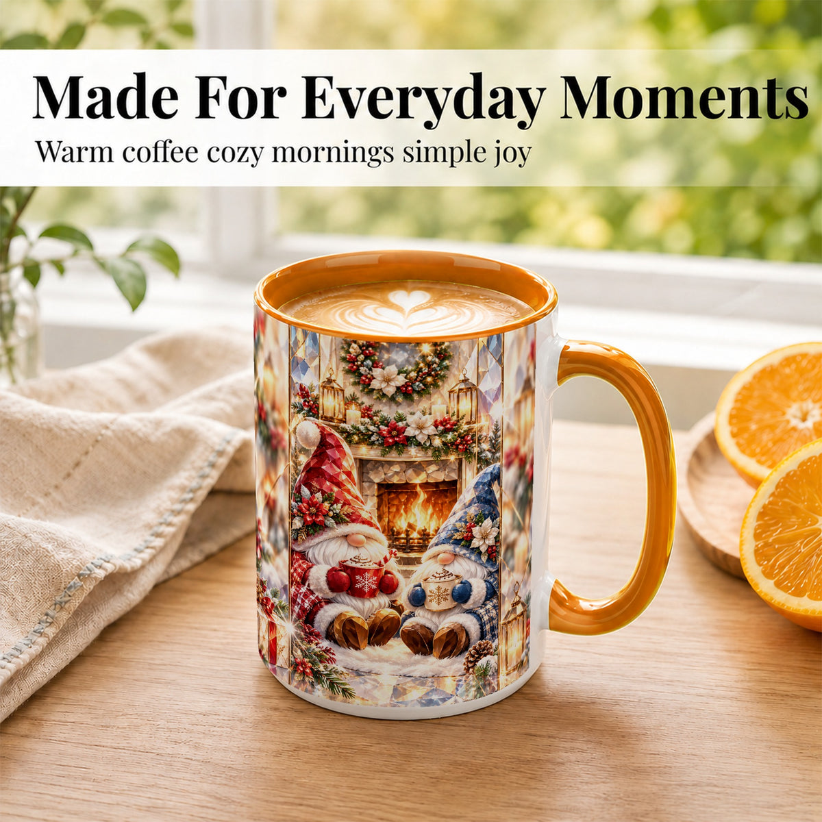 #pl[15oz|Orange] Crystal Gnome Coffee Mug, Cozy Fireplace Mug, Ceramic Cup