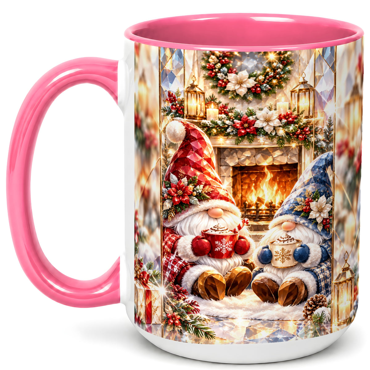 #pl[15oz|Pink] Crystal Gnome Coffee Mug, Cozy Fireplace Mug, Ceramic Cup