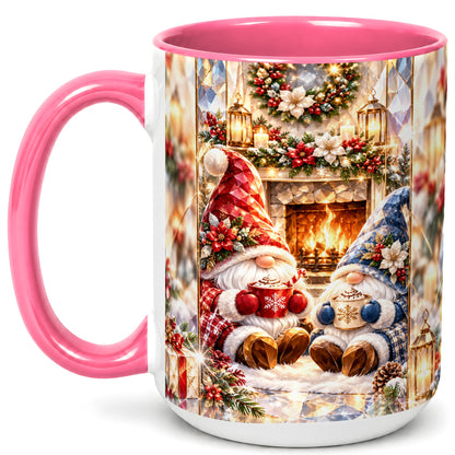 #pl[15oz|Pink] Crystal Gnome Coffee Mug, Cozy Fireplace Mug, Ceramic Cup