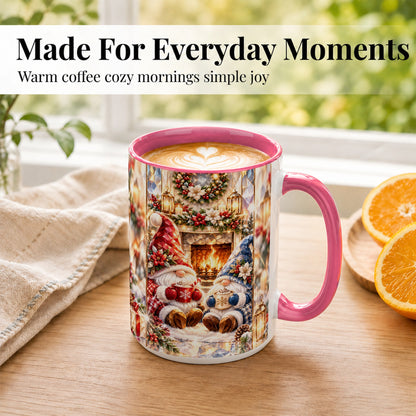 #pl[15oz|Pink] Crystal Gnome Coffee Mug, Cozy Fireplace Mug, Ceramic Cup