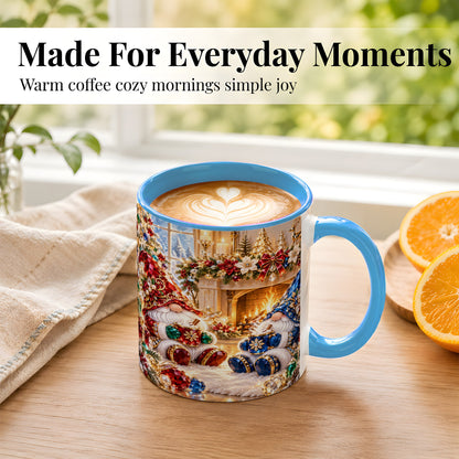 #pl[11oz|Blue] Gemstone Gnome Coffee Mug, Festive Fireplace Mug, Ceramic Cup
