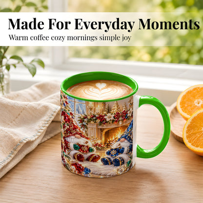 #pl[11oz|Green] Gemstone Gnome Coffee Mug, Festive Fireplace Mug, Ceramic Cup