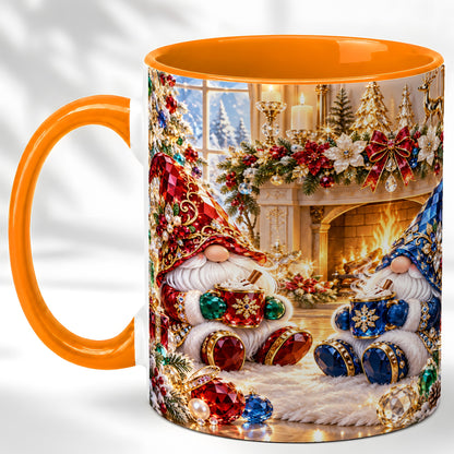 #pl[11oz|Orange] Gemstone Gnome Coffee Mug, Festive Fireplace Mug, Ceramic Cup