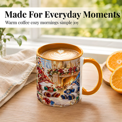 #pl[11oz|Orange] Gemstone Gnome Coffee Mug, Festive Fireplace Mug, Ceramic Cup