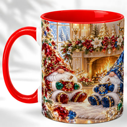 Gemstone Gnome Coffee Mug, Festive Fireplace Mug, Ceramic Cup