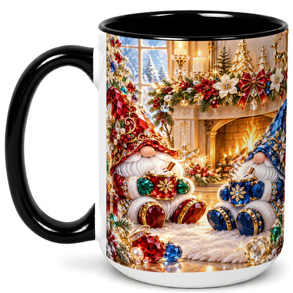#pl[15oz|Black] Gemstone Gnome Coffee Mug, Festive Fireplace Mug, Ceramic Cup