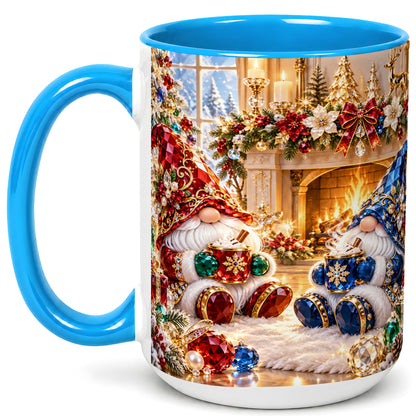 #pl[15oz|Blue] Gemstone Gnome Coffee Mug, Festive Fireplace Mug, Ceramic Cup