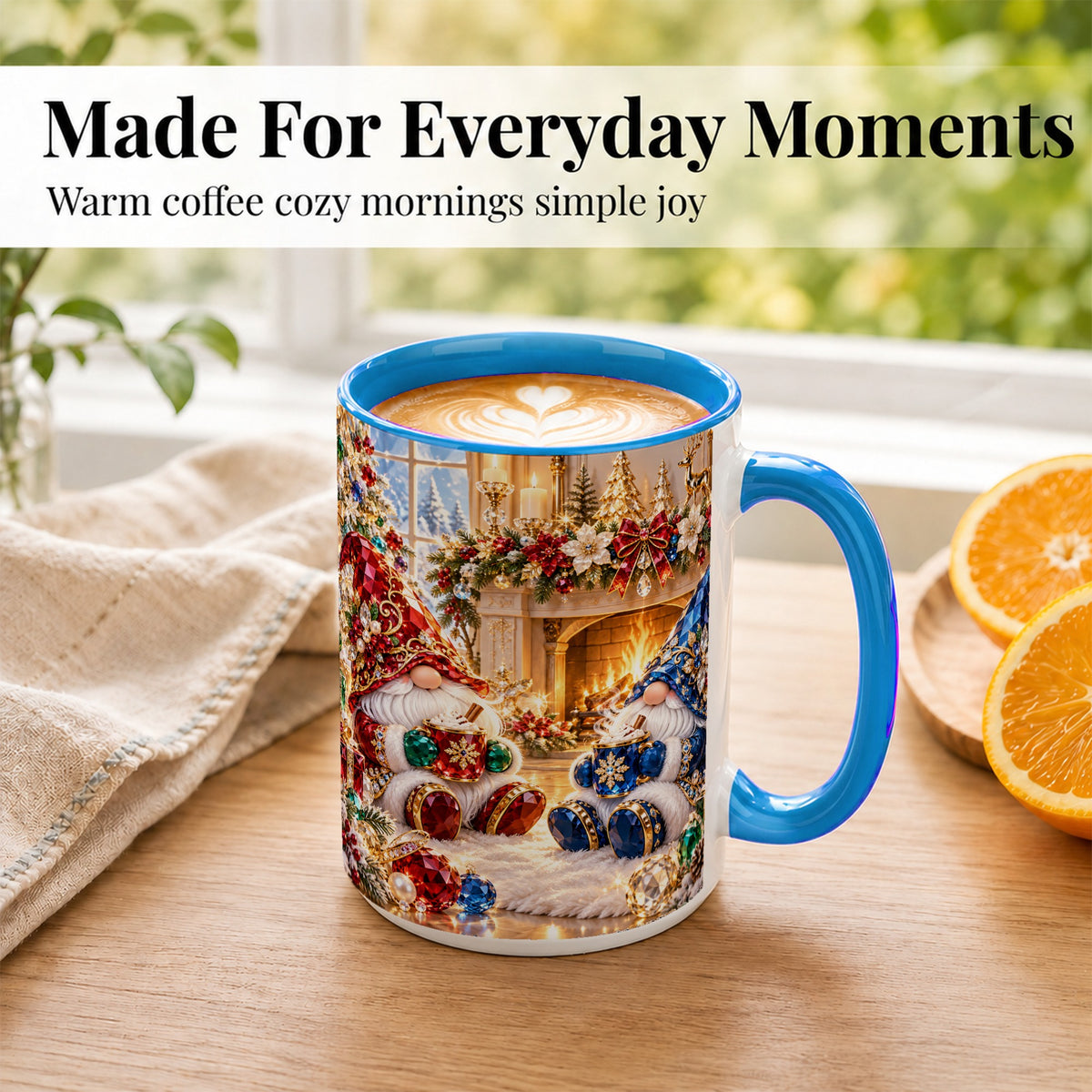 #pl[15oz|Blue] Gemstone Gnome Coffee Mug, Festive Fireplace Mug, Ceramic Cup