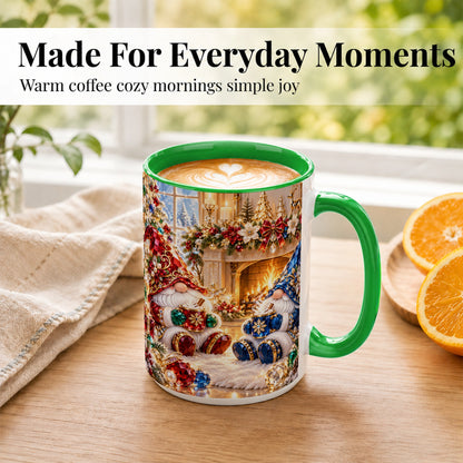 #pl[15oz|Green] Gemstone Gnome Coffee Mug, Festive Fireplace Mug, Ceramic Cup