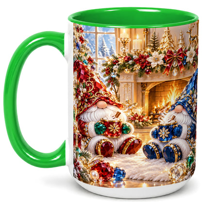 #pl[15oz|Green] Gemstone Gnome Coffee Mug, Festive Fireplace Mug, Ceramic Cup