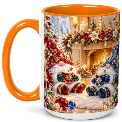 #pl[15oz|Orange] Gemstone Gnome Coffee Mug, Festive Fireplace Mug, Ceramic Cup