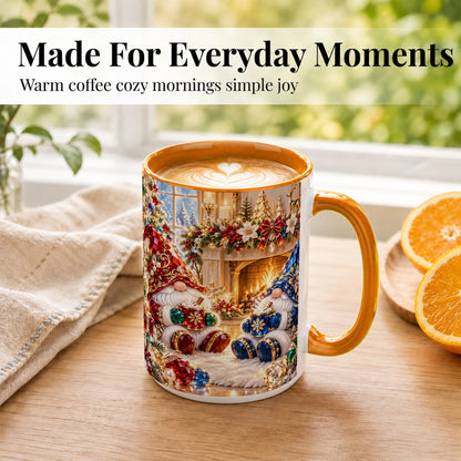 #pl[15oz|Orange] Gemstone Gnome Coffee Mug, Festive Fireplace Mug, Ceramic Cup