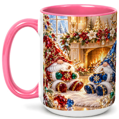 #pl[15oz|Pink] Gemstone Gnome Coffee Mug, Festive Fireplace Mug, Ceramic Cup