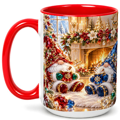 #pl[15oz|Red] Gemstone Gnome Coffee Mug, Festive Fireplace Mug, Ceramic Cup