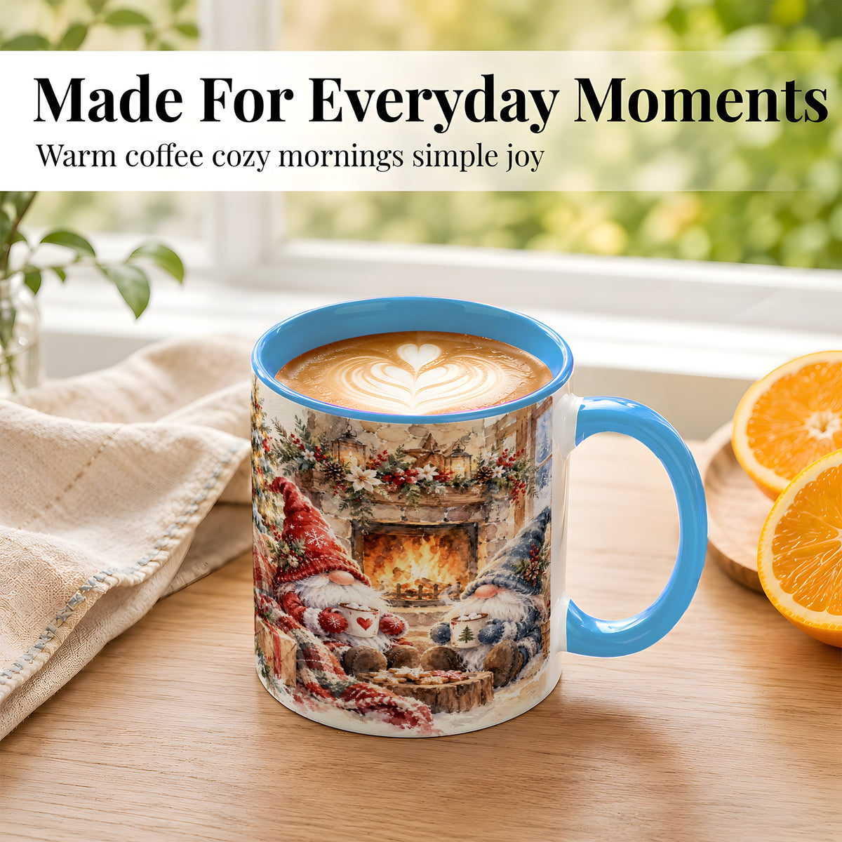 #pl[11oz|Blue] Watercolor Gnome Coffee Mug, Cozy Winter Mug, Ceramic Cup