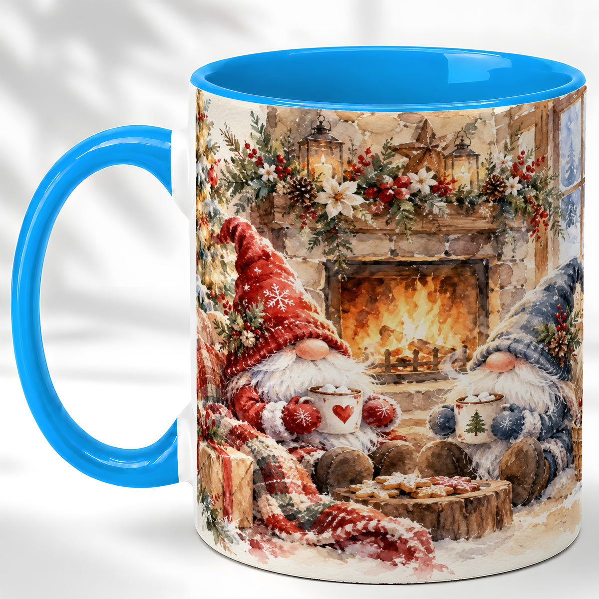 #pl[11oz|Blue] Watercolor Gnome Coffee Mug, Cozy Winter Mug, Ceramic Cup
