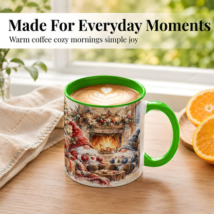 #pl[11oz|Green] Watercolor Gnome Coffee Mug, Cozy Winter Mug, Ceramic Cup