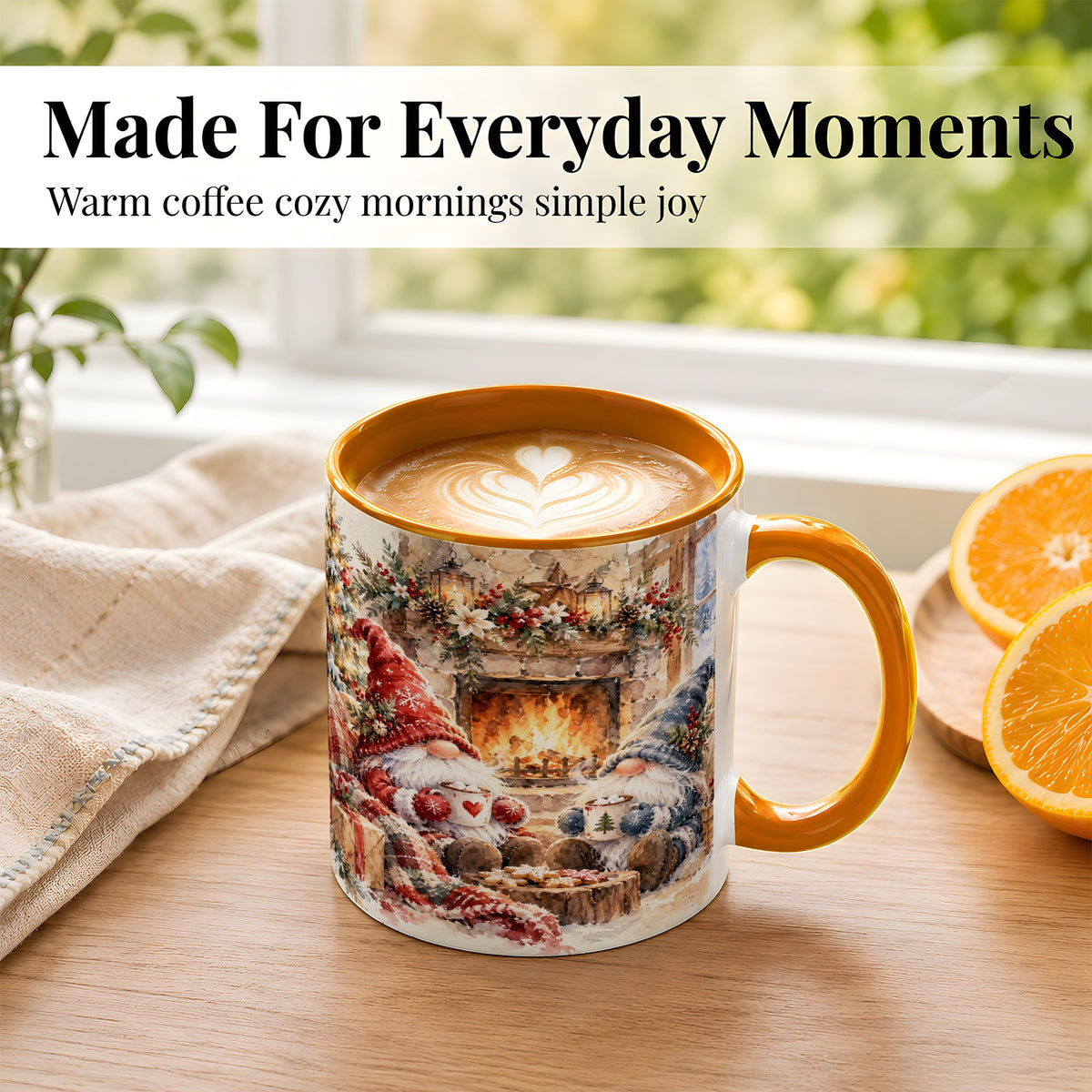 #pl[11oz|Orange] Watercolor Gnome Coffee Mug, Cozy Winter Mug, Ceramic Cup