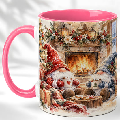 #pl[11oz|Pink] Watercolor Gnome Coffee Mug, Cozy Winter Mug, Ceramic Cup