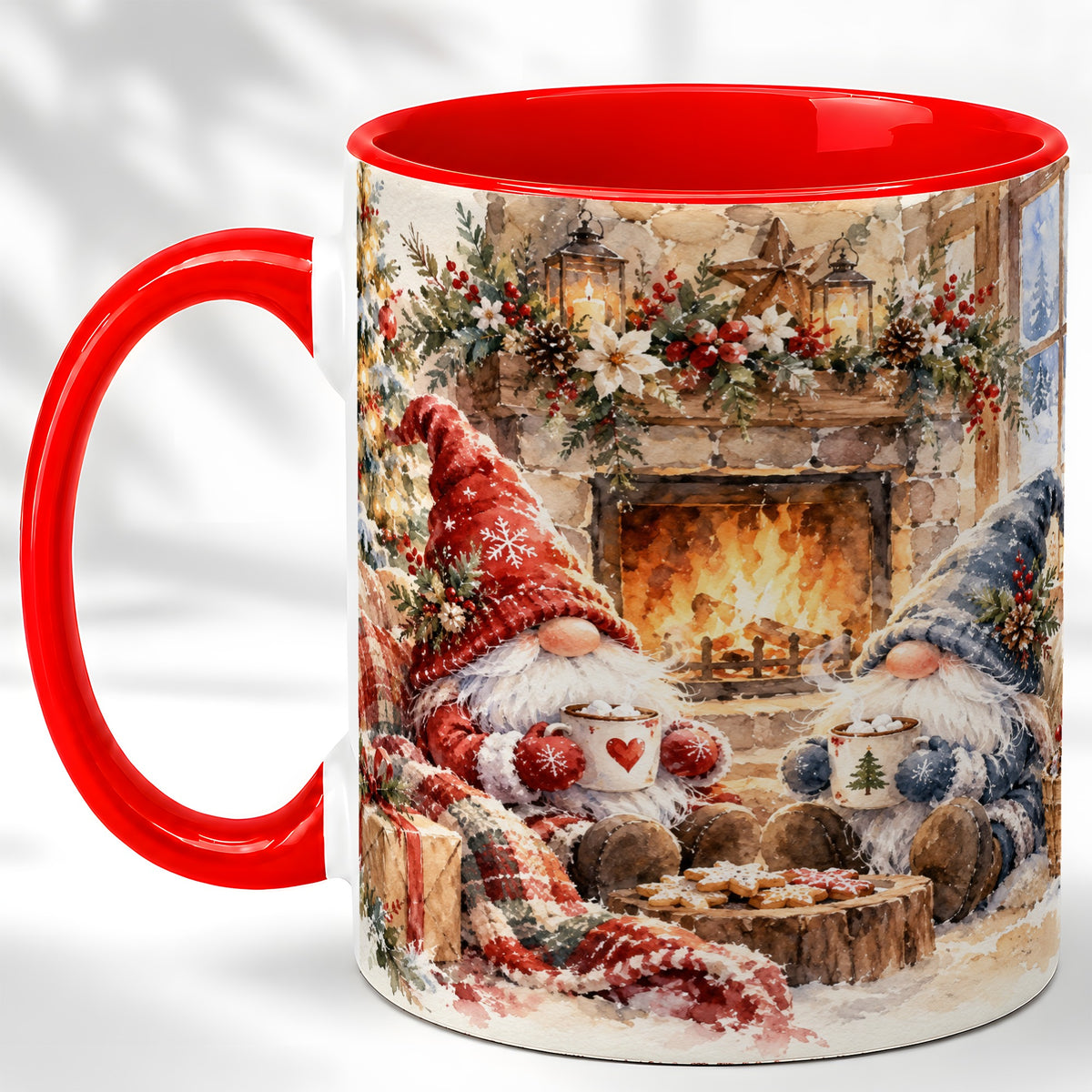 Watercolor Gnome Coffee Mug, Cozy Winter Mug, Ceramic Cup