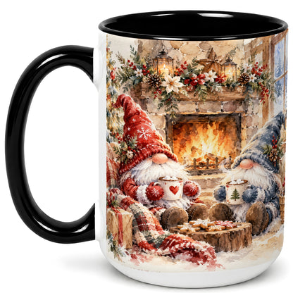 #pl[15oz|Black] Watercolor Gnome Coffee Mug, Cozy Winter Mug, Ceramic Cup