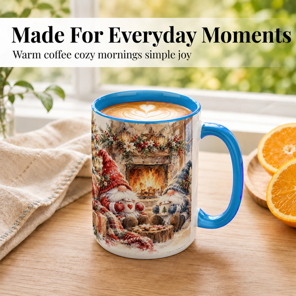 #pl[15oz|Blue] Watercolor Gnome Coffee Mug, Cozy Winter Mug, Ceramic Cup