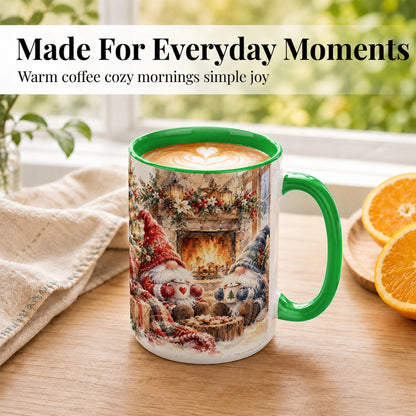 #pl[15oz|Green] Watercolor Gnome Coffee Mug, Cozy Winter Mug, Ceramic Cup