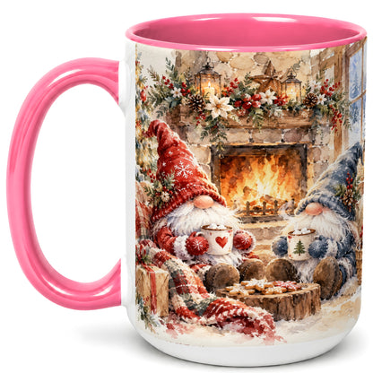 #pl[15oz|Pink] Watercolor Gnome Coffee Mug, Cozy Winter Mug, Ceramic Cup