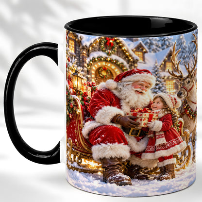 #pl[11oz|Black] Santa Reindeer Coffee Mug, Christmas Scene Mug, Ceramic Cup