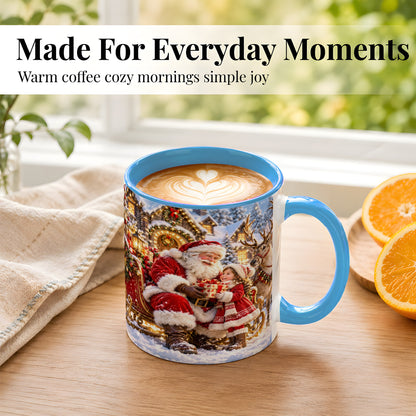 #pl[11oz|Blue] Santa Reindeer Coffee Mug, Christmas Scene Mug, Ceramic Cup