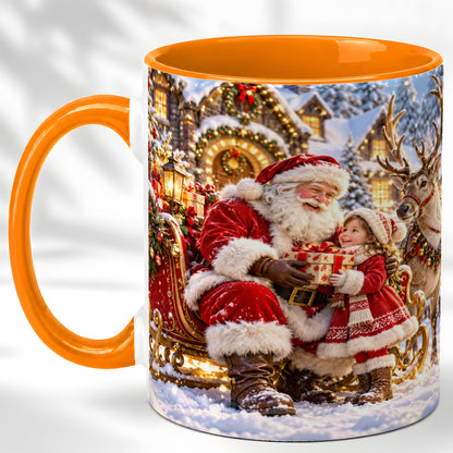 #pl[11oz|Orange] Santa Reindeer Coffee Mug, Christmas Scene Mug, Ceramic Cup
