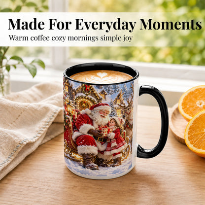 #pl[15oz|Black] Santa Reindeer Coffee Mug, Christmas Scene Mug, Ceramic Cup