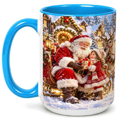 #pl[15oz|Blue] Santa Reindeer Coffee Mug, Christmas Scene Mug, Ceramic Cup