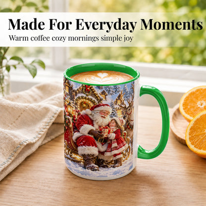 #pl[15oz|Green] Santa Reindeer Coffee Mug, Christmas Scene Mug, Ceramic Cup