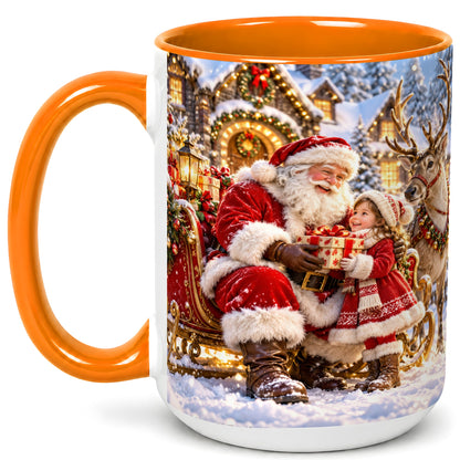#pl[15oz|Orange] Santa Reindeer Coffee Mug, Christmas Scene Mug, Ceramic Cup