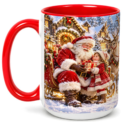 #pl[15oz|Red] Santa Reindeer Coffee Mug, Christmas Scene Mug, Ceramic Cup