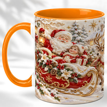 #pl[11oz|Orange] Santa Sleigh Coffee Mug, Christmas Reindeer Mug, Ceramic Cup