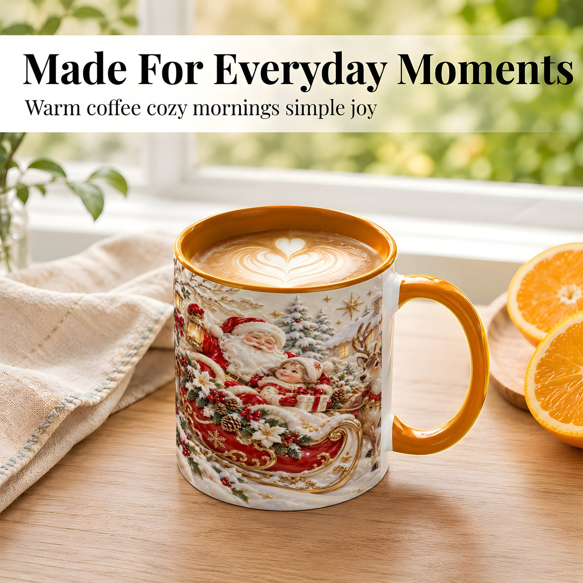 #pl[11oz|Orange] Santa Sleigh Coffee Mug, Christmas Reindeer Mug, Ceramic Cup