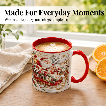 #pl[11oz|Red] Santa Sleigh Coffee Mug, Christmas Reindeer Mug, Ceramic Cup