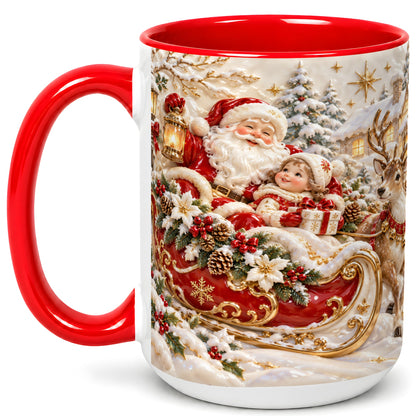 #pl[15oz|Red] Santa Sleigh Coffee Mug, Christmas Reindeer Mug, Ceramic Cup