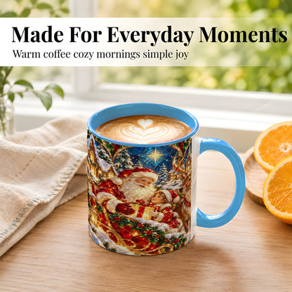 #pl[11oz|Blue] Santa Gift Coffee Mug, Christmas Reindeer Mug, Ceramic Cup